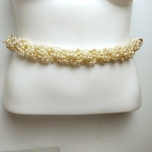R.O.C Made In Taiwan Vintage Y2K Cream Rope  Belt- Beaded Faux Pearl S/M